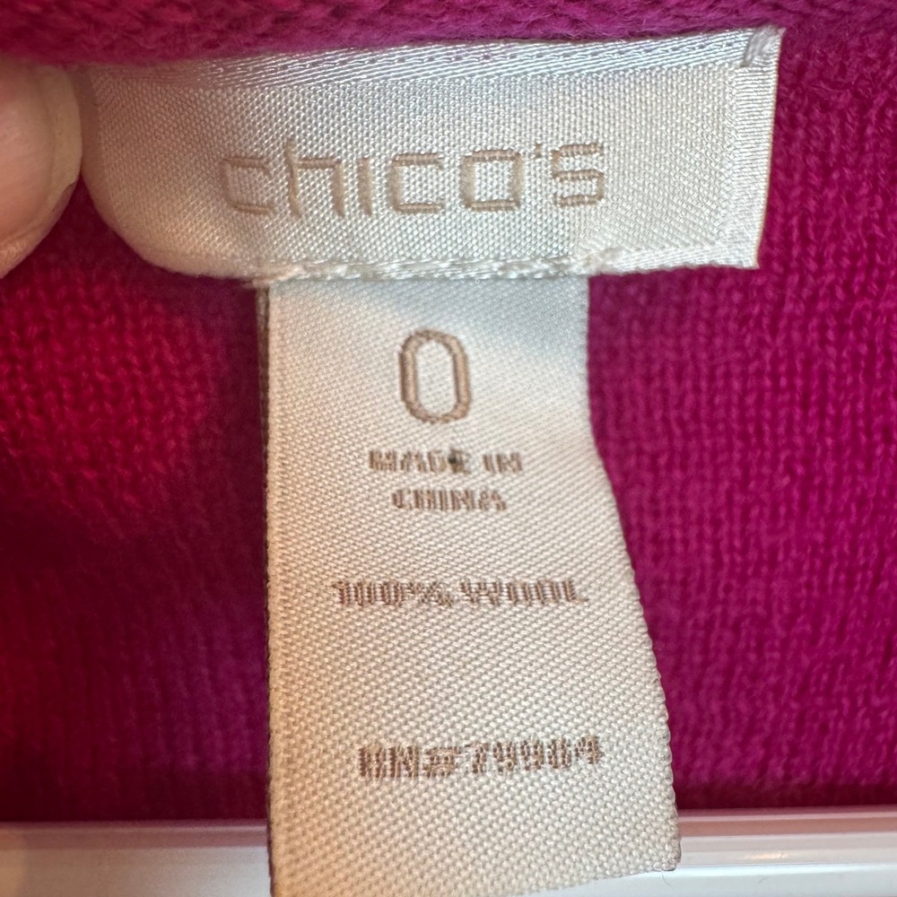 Chicos Women Size 0 Pink Wool Renee Cardigan Ruffle Hem Zip Front Pocket Fuchsia - Picture 3 of 4